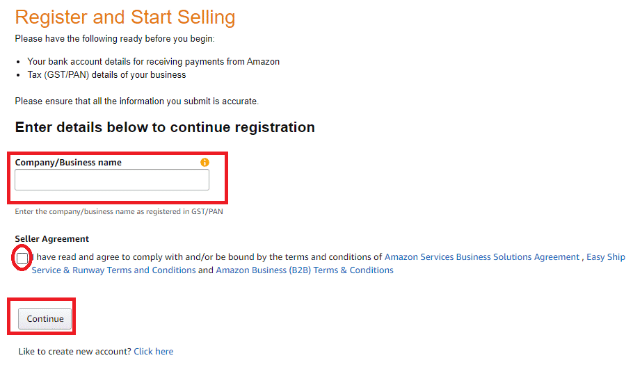 Enter Business name in Amazon Seller