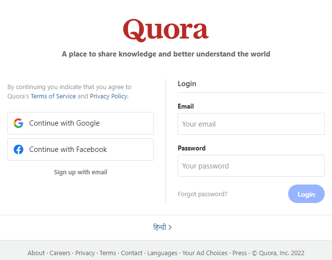Create Account on Quora