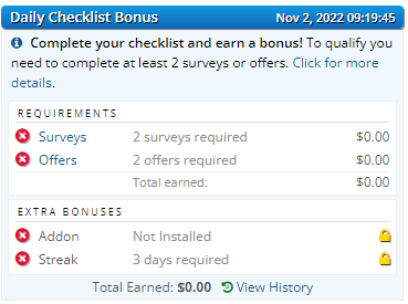 Daily Checklist Bonus in ySense